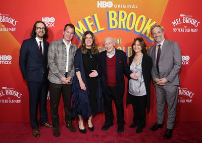 Michael Bonfiglio, guest, Nancy Abraham, Mel Brooks, Lisa Heller, and Judd Apatow  Photo