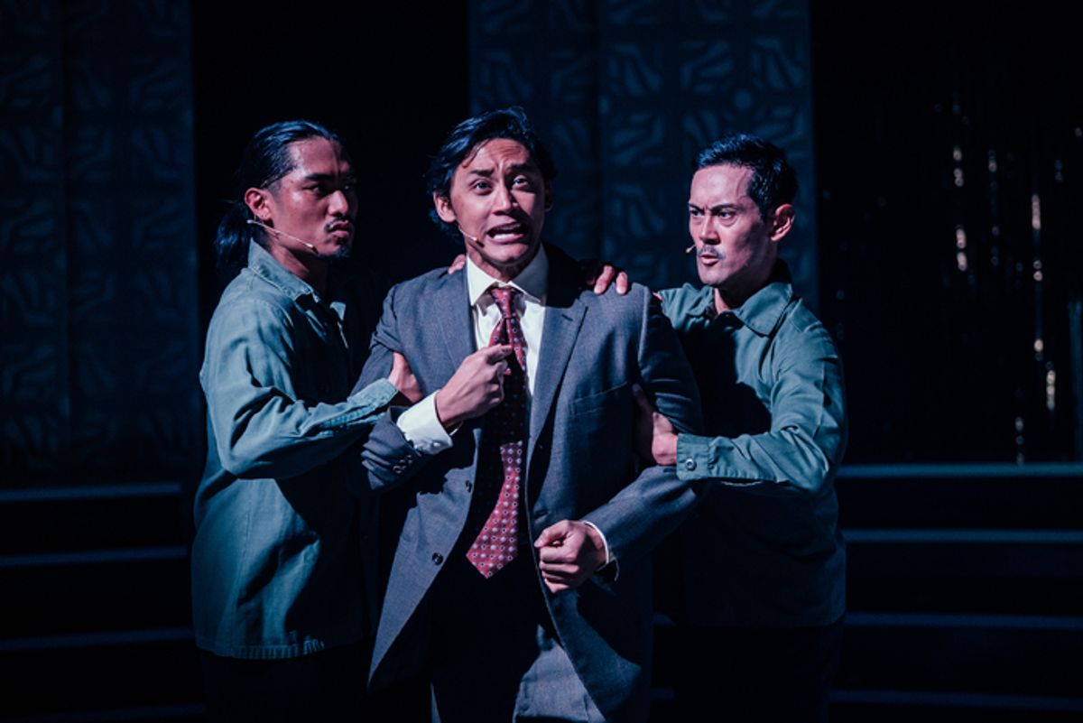 JeffLorenz Garrido, Joshua Dela Cruz, and Garrick Goce Macatangay in HERE LIES LOVE at 