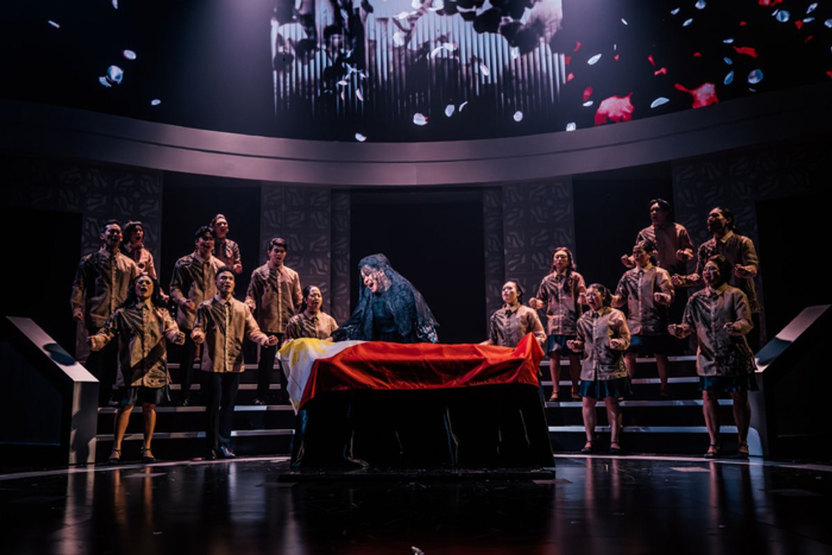 Joan Almedilla and the company of HERE LIES LOVE at 