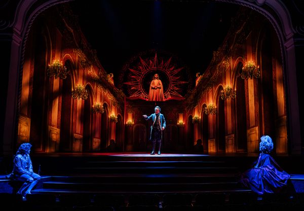 Sam Clemmett, Jefferson Mays, and Ensemble Photo