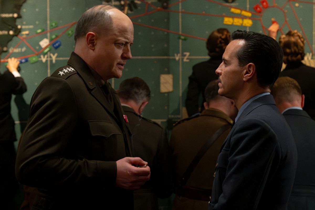 (L to R) Brendan Fraser as 'Dwight D. Eisenhower' and Andrew Scott as 'James Stagg' in director Anthony Maras' PRESSURE, a Focus Features release. Credit: Alex Bailey/Focus Features/StudioCanal © 2026 All Rights Reserved. at 