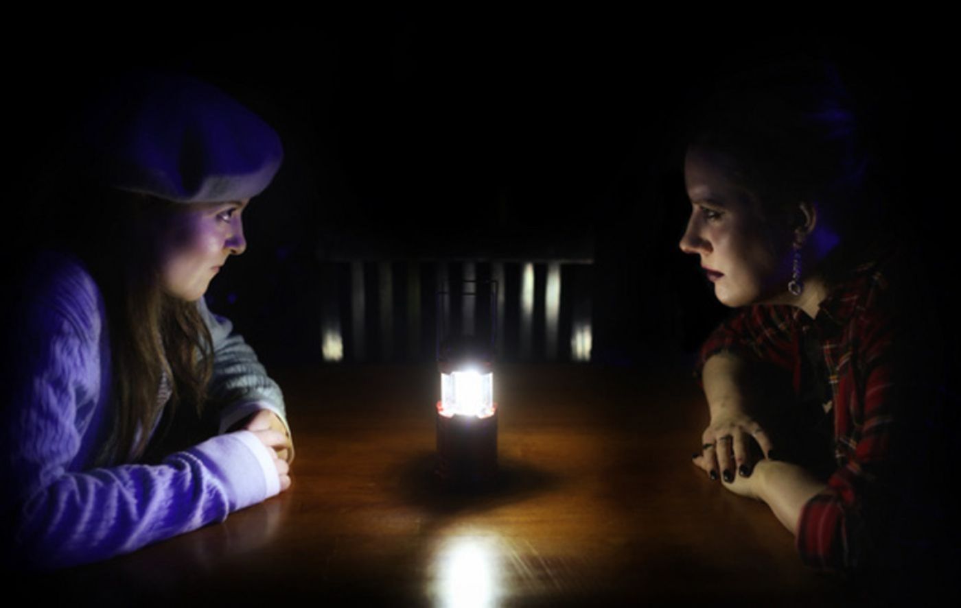 Steph and Bell at a bar during the blackout, a Girl in School Uniform Walks into a Bar play 