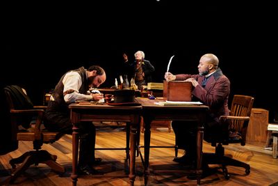 (from left) Matt Dallal as Turkey, Andy Grotelueschen as The Lawyer, and Devin E. Haq Photo
