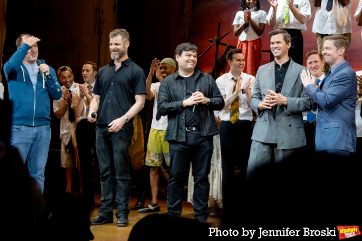 Trey Parker, Matt Stone, Robert Lopez, Andrew Rannells, Rory O'Malley at 