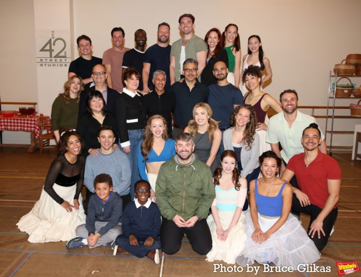 The cast of 'Schmigadoon!' including Alex Brightman, Sara Chase,  Ana Gasteyer, Maulik Pancholy, Ann Harada, Brad Oscar, Isabelle McCalla, Ayaan Diop, Ivan Hernandez, Max Clayton, McKenzie Kurtz, Afra Hines, Becca Petersen, Brandon Block, Clyde Alves, Jess LeProtto, Joshua Burrage, Kaleigh Cronin, Keven Quillon, Kimberly Immanuel, Lauralyn McClelland, Lyrica Woodruff, Maria Briggs, Miles McNicoll, Nathan Lucrezio, Richard Riaz Yoder, Shina Ann Morris, Zachary Downer at 