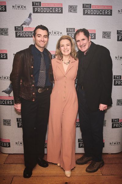 Marc Antolin (Leo Bloom), Joanna Woodward (Ulla), and Richard Kind (Max Bialystock) - Photo