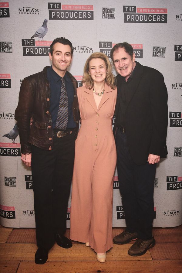 Marc Antolin (Leo Bloom), Joanna Woodward (Ulla), and Richard Kind (Max Bialystock) - Photo