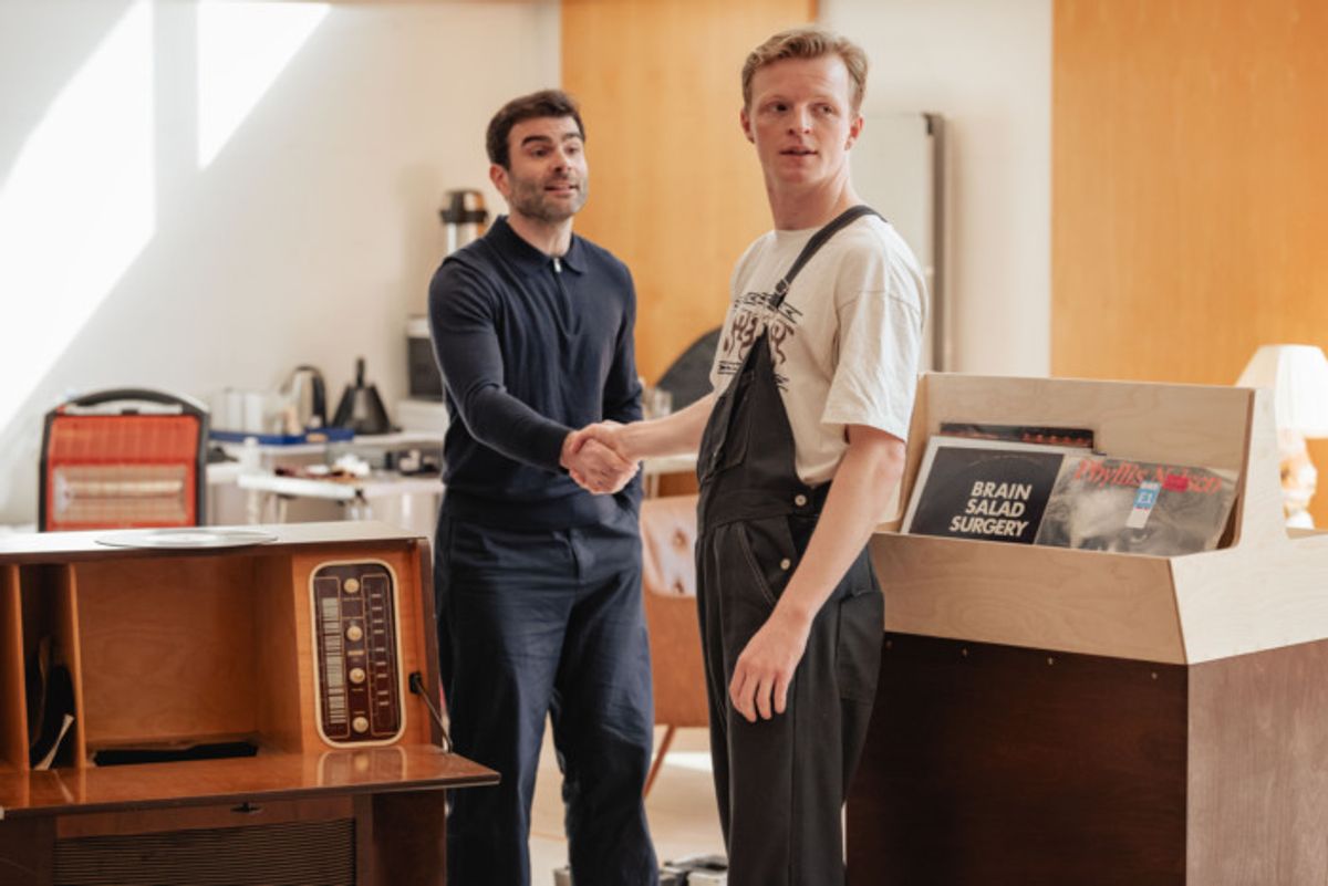 Arthur Wilson (Geoffrey, Harry) & William Robinson (Peter, Mike) in Please Please Me rehearsals at Kiln Theatre © Mark Senior at 