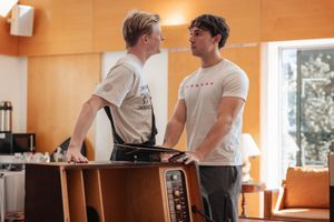 William Robinson (Peter, Mike) & Calam Lynch (Brian) in Please Please Me rehearsals a Photo