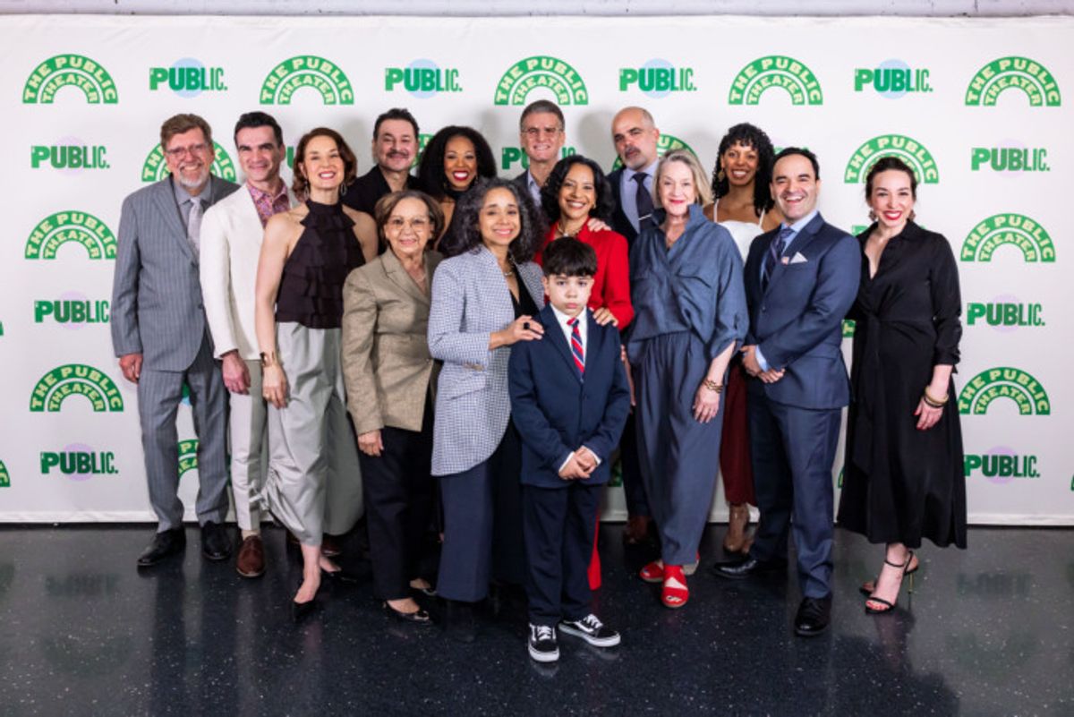 The company, playwright Julissa Reynoso, and Artistic Director Oskar Eustis at 