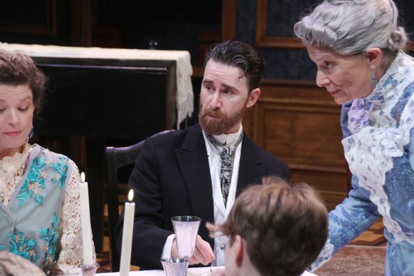 L-R Meg Rodgers as Gretl, Dain Geist as Hermann, and Karen Ross as Emilia Photo