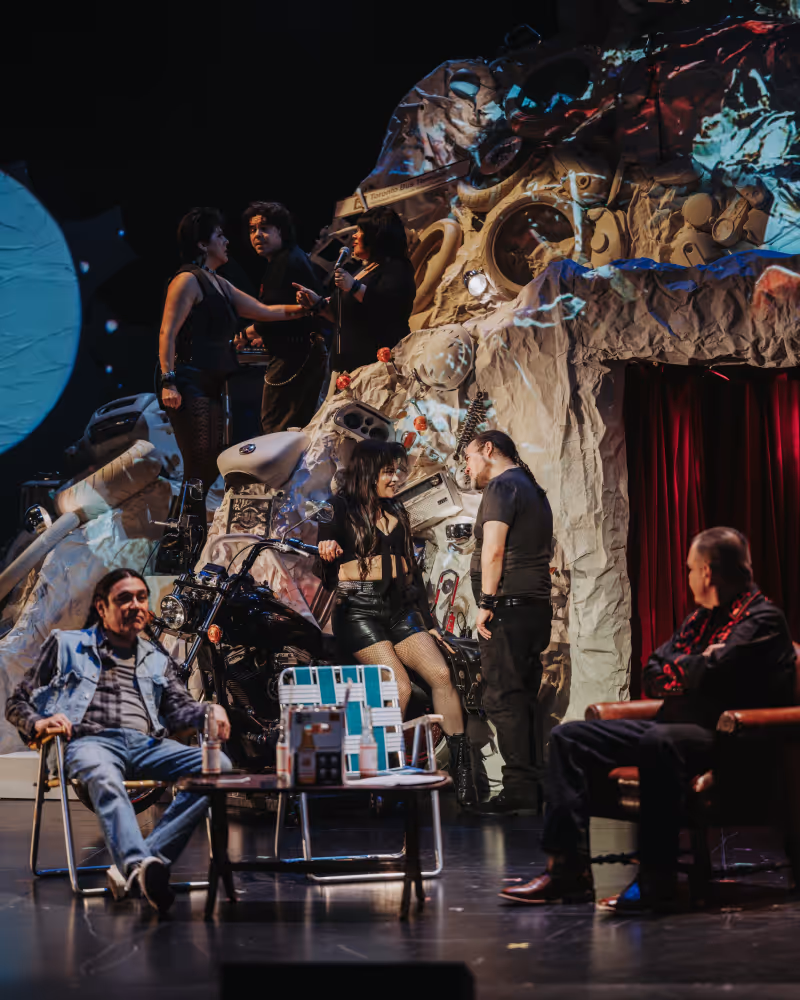 (Front) Jonathan Fisher, Melody McArthur, Trevor Duplessis, Everett Morrison, (Back) Nicole Joy-Fraser, Josh Languedoc, Patricia Cano in the NAC-CNA's Rose. Photo by Curtis Perry. 
