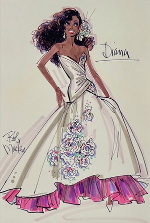 Bob Mackie (1939
-
)
Diana Ross
16 1/2 x 11 inches
Mixed media on paper
Signed lower left, Titled upper right
Design for a Mattel doll @ BroadwayWorld Bob Mackie (1939
-
)
Diana Ross
16 1/2 x 11 inches
Mixed media on paper
Signed lower Photo