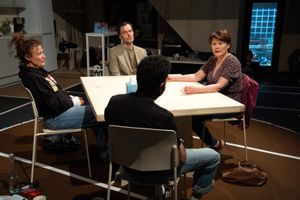 Lyndsey Marshal (Gail), Paul Hilton (Richard), Monica Dolan (Linda), and Adeel Akhtar Photo