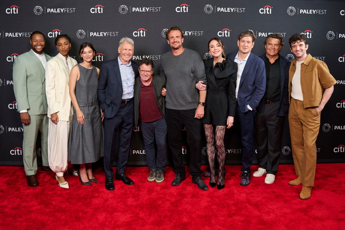 Luke Tennie, Jessica Williams, Lukita Maxwell, Harrison Ford, Michael J. Fox, Jason Segel, Christa Miller, Bill Lawrence, Ted McGinley, and Michael Urie at 