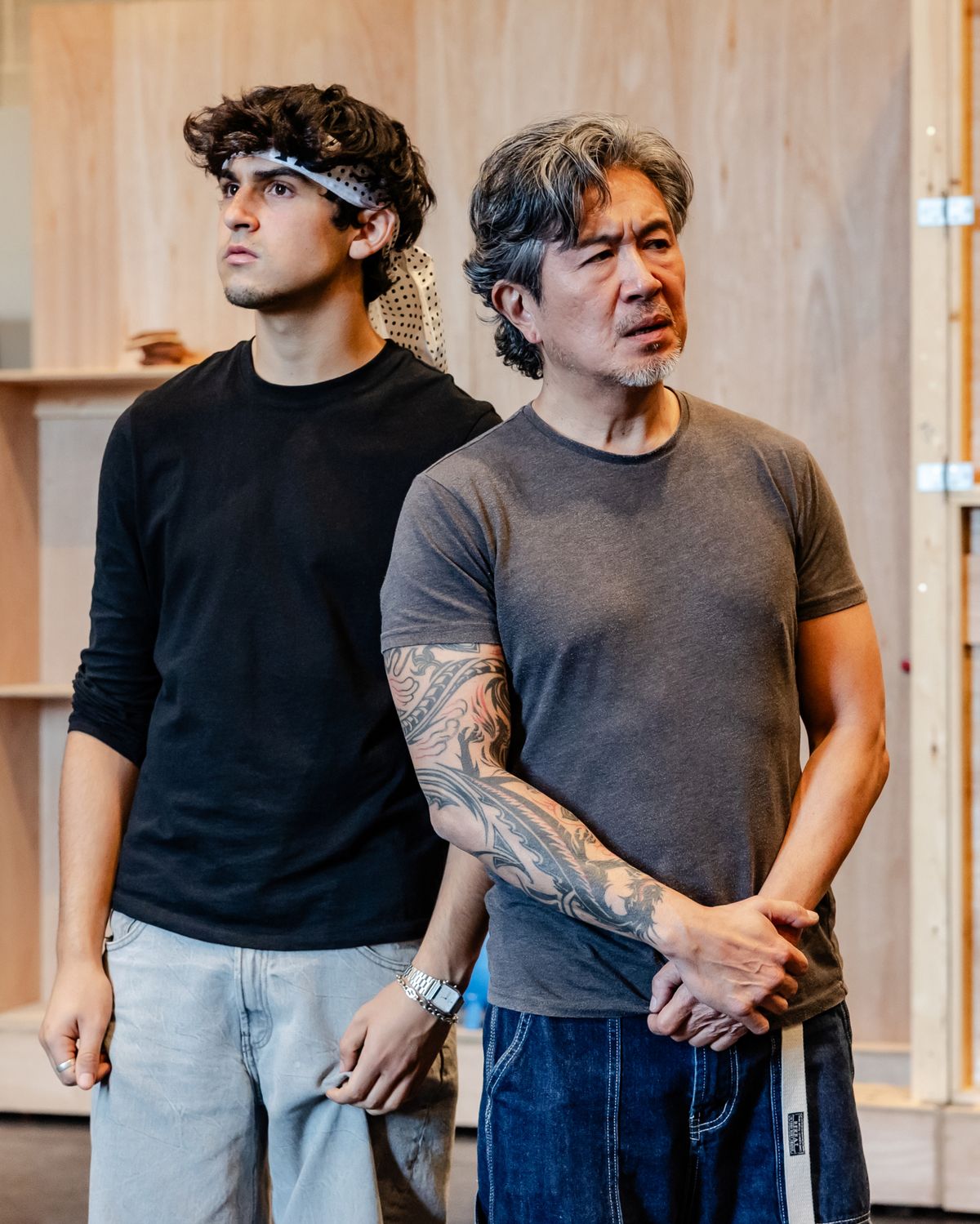 Gino Ochello (Daniel LaRusso) and Adrian Pang (Mr Miyagi) - credit Danny Kaan at Photos: THE KARATE KID – THE MUSICAL UK Tour In Rehearsal