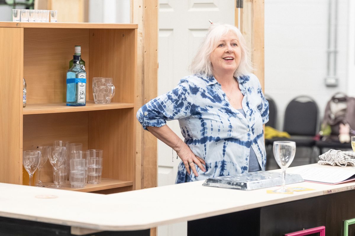 Claire Moore  in rehearsals for BANK OF DAVE, credit Marc Brenner 2 at 