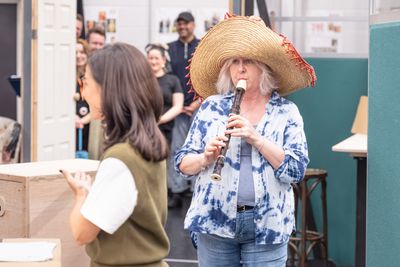 CLAIRE MOORE  in rehearsals for BANK OF DAVE, credit Marc Brenner Photo