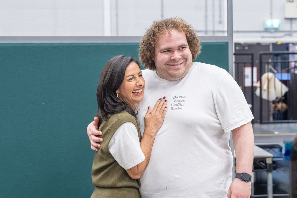 Hayley Tamaddon & Elliot Broadfoot  in rehearsals for BANK OF DAVE, credit Marc Brenner at 