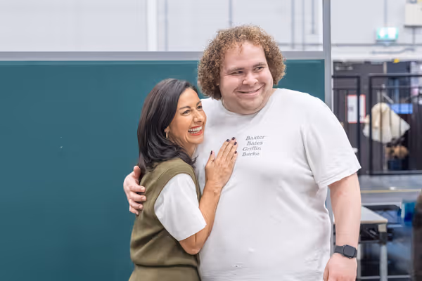 Hayley Tamaddon & Elliot Broadfoot  in rehearsals for BANK OF DAVE, credit Marc Brenn Photo