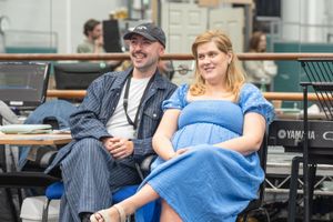 Rob Madge & Pippa Cleary in rehearsals for BANK OF DAVE, credit Marc Brenner 2 Photo