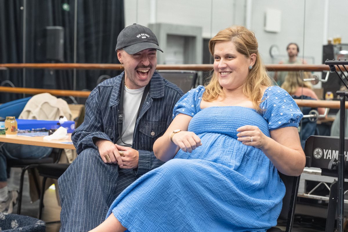 Rob Madge & Pippa Cleary in rehearsals for BANK OF DAVE, credit Marc Brenner at 