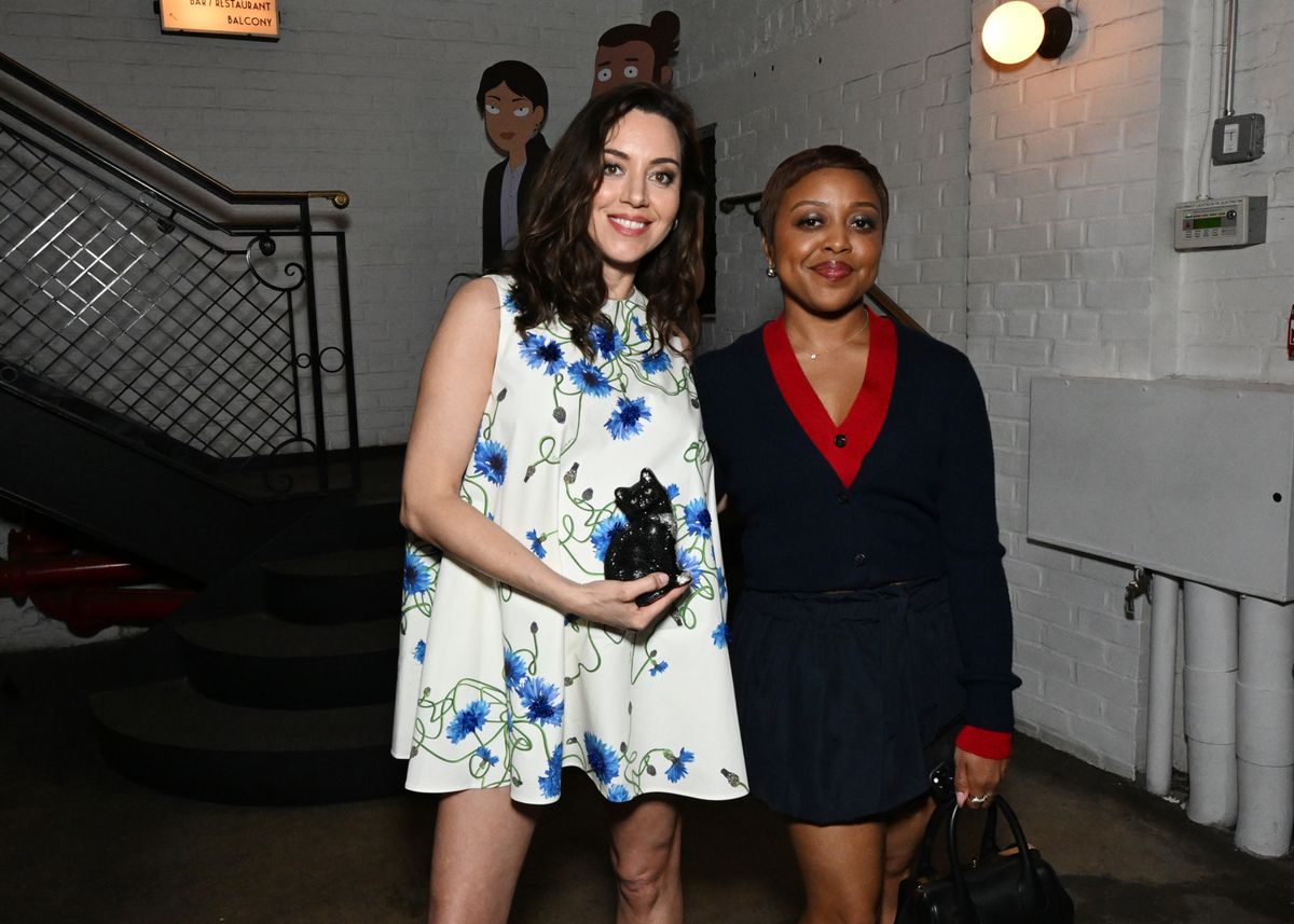 NEW YORK, NEW YORK - APRIL 16: (L-R) Aubrey Plaza and  Quinta Brunson attend the NYC premiere of Prime Video's 'Kevin' from creators Aubrey Plaza and Joe Wengert at The Metrograph on April 16, 2026 in New York City. (Photo by Slaven Vlasic/Getty Images for Prime Video) at 