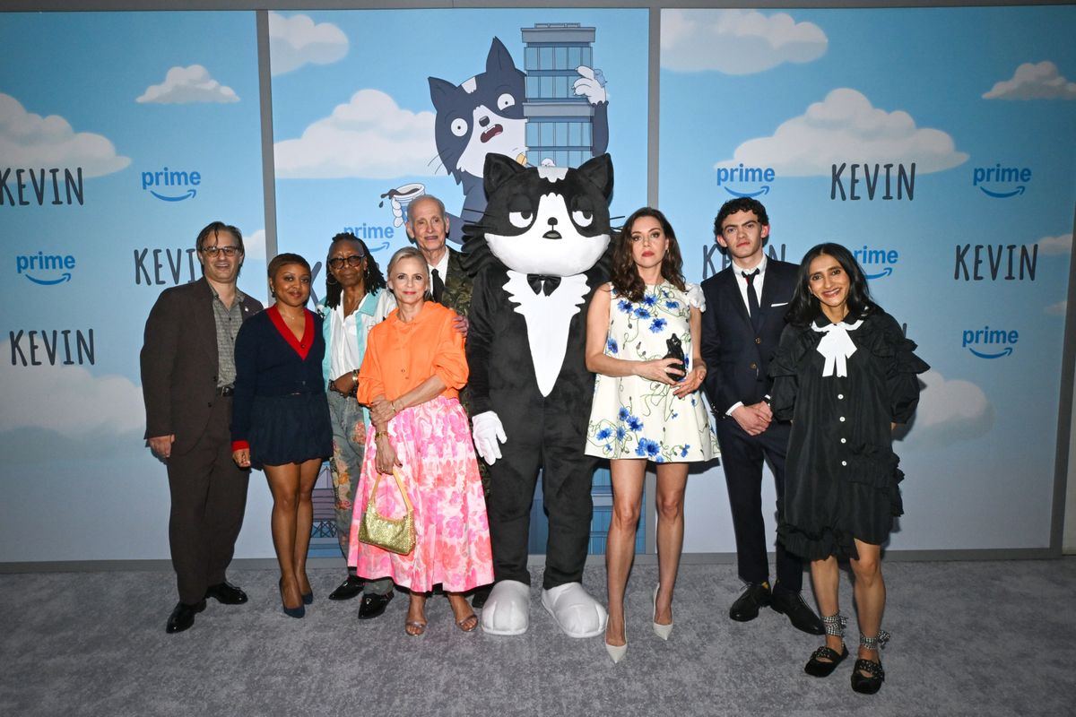 NEW YORK, NEW YORK - APRIL 16: (L-R) Dan Murphy, Joe Wengert, Quinta Brunson, Whoopi Goldberg, Amy Sedaris, John Waters, Kevin, Aubrey Plaza, Joe Locke, and Aparna Nancherla attend the NYC premiere of Prime Video's 'Kevin' from creators Aubrey Plaza and Joe Wengert at The Metrograph on April 16, 2026 in New York City. (Photo by Slaven Vlasic/Getty Images for Prime Video) at 