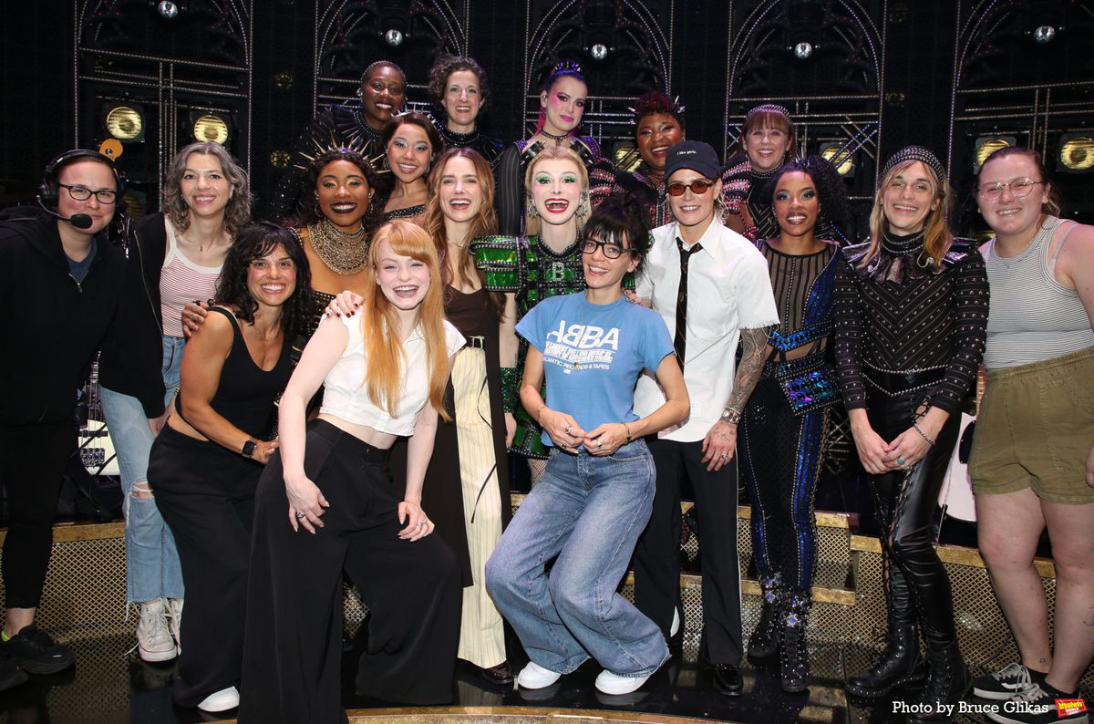 Adrianna Hicks, Jasmine Forsberg, Sophia Bush, Dylan Mulvaney, Lily Allen, Abigail Barlow, Ashlyn Harris, Olivia Donalson, Anna Uzele pose with the band and company of 'SIX' at 