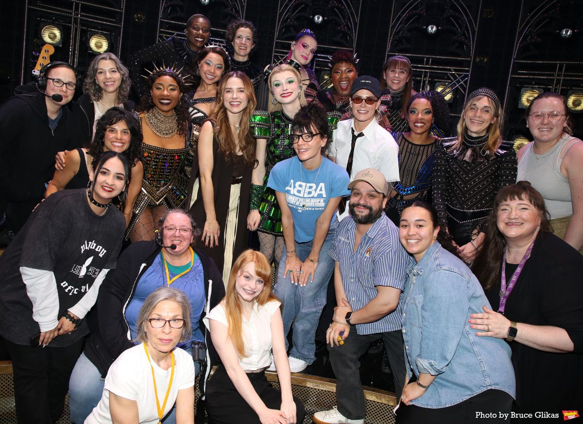 Adrianna Hicks, Jasmine Forsberg, Sophia Bush, Dylan Mulvaney, Lily Allen, Abigail Barlow, Ashlyn Harris, Olivia Donalson, Anna Uzele pose with the band and company of 'SIX' at 