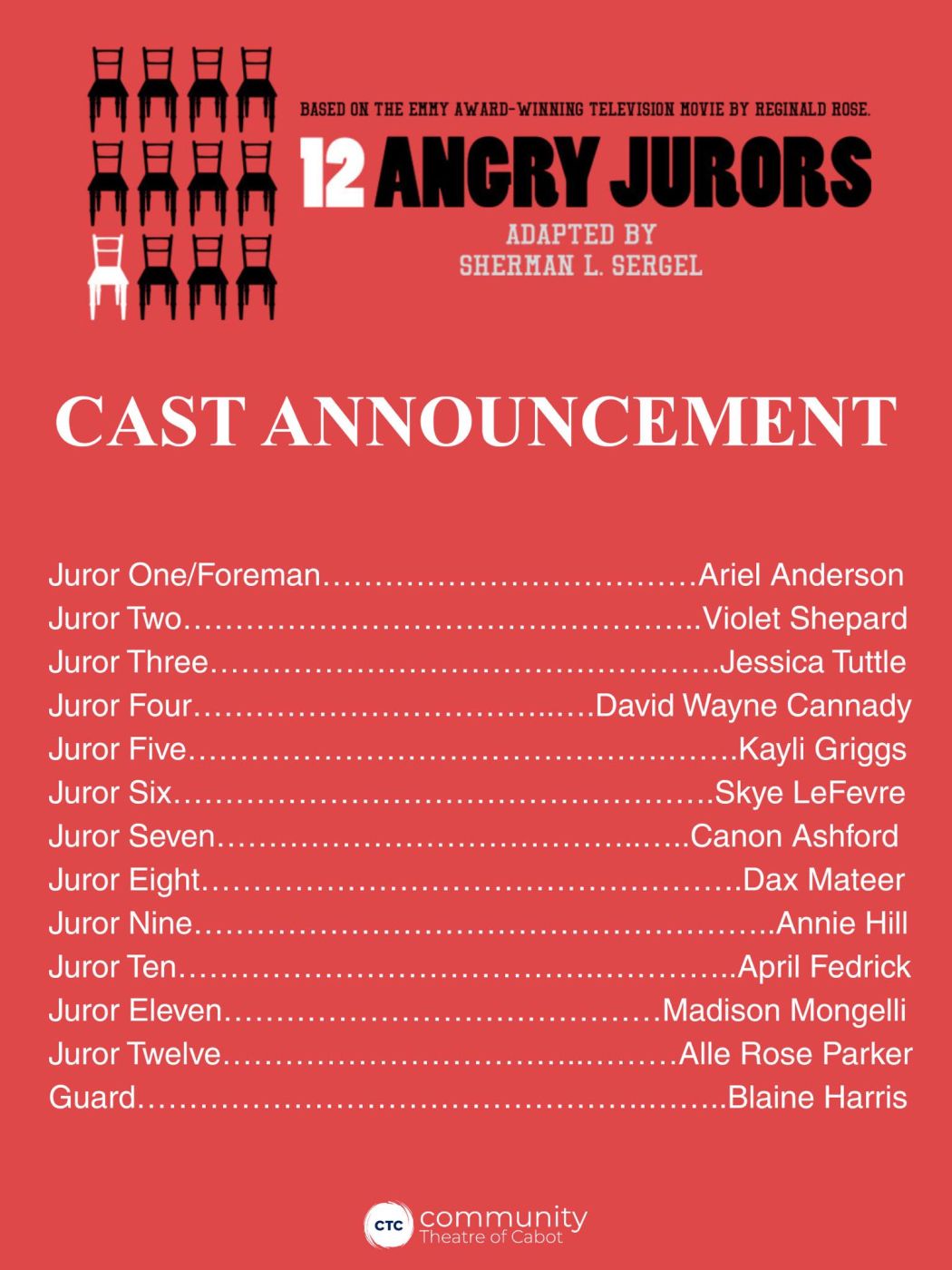 Feature: 12 ANGRY JURORS at Community Theatre Of Cabot  Image
