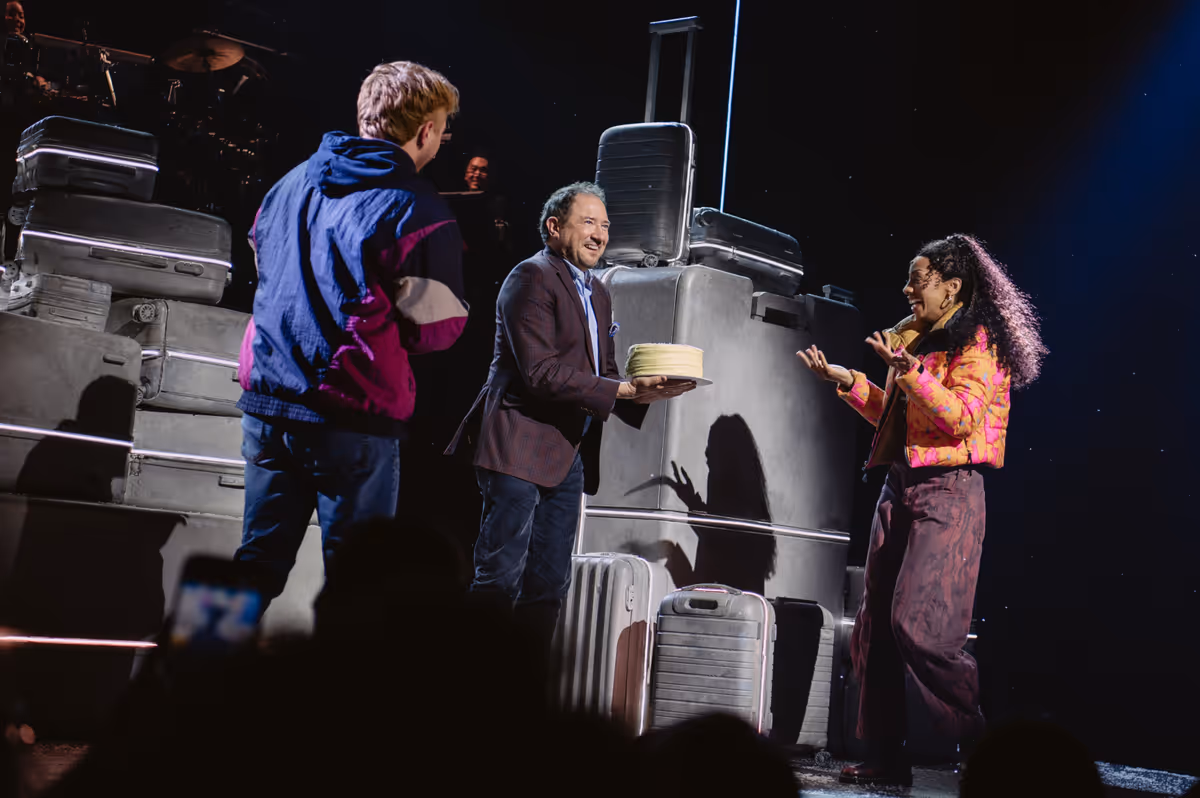 Sam Tutty and Christiani Pitts with Kevin McCollum at Photos: TWO STRANGERS Cast Celebrates Tony Nominations on Stage