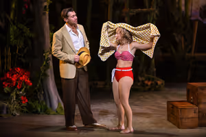 Emile De Becque (Devin Archer, left) surprises Nellie Forbush (Allsun O'Malley) after she swore she’s gonna wash him right out of her hair. @ BroadwayWorld Emile De Becque (Devin Archer, left) surprises Nellie Forbush (Allsun O'Malley) after Photo
