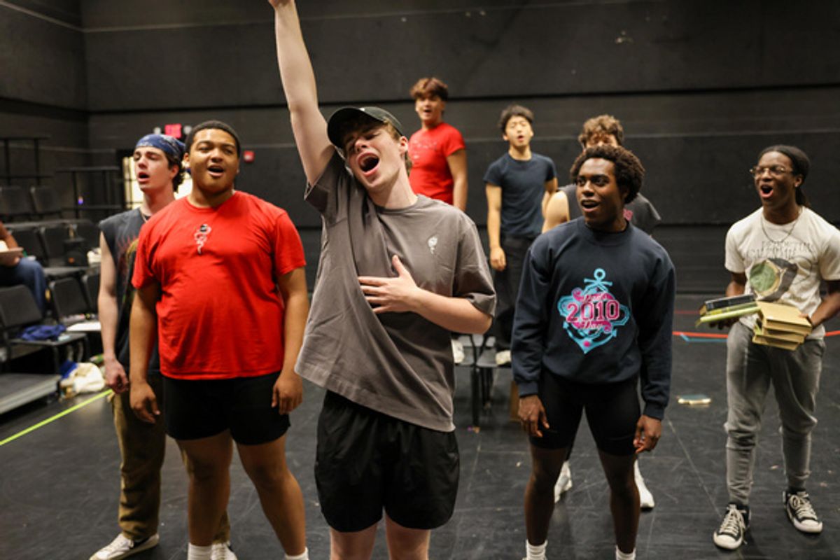 Aleksei Ivar Kozlovski, Cajani Romar Hurd, Mabry Scott Smith, Kana'i Nakata, Rayon Lim, Jacob Richardson, Bryant Cobb, and Justin Taylor Smith at Photos: Inside Rehearsals For GREASE At Summer Stock Stage