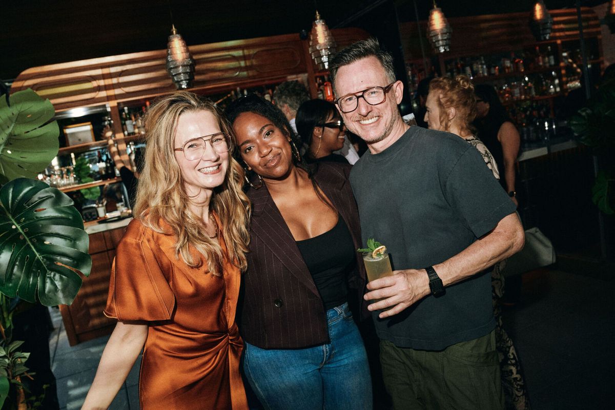 Bess Wohl, Whitney White and Brad Heberlee  Valerie Terranova at Photos: Men of Broadway Celebrate LIBERATION at Cocktail Party