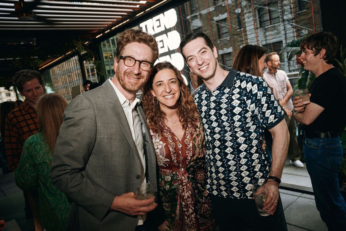 Daniel Goldstein, Eva Price and Jamie Kaye-Phillips  Valerie Terranova at Photos: Men of Broadway Celebrate LIBERATION at Cocktail Party