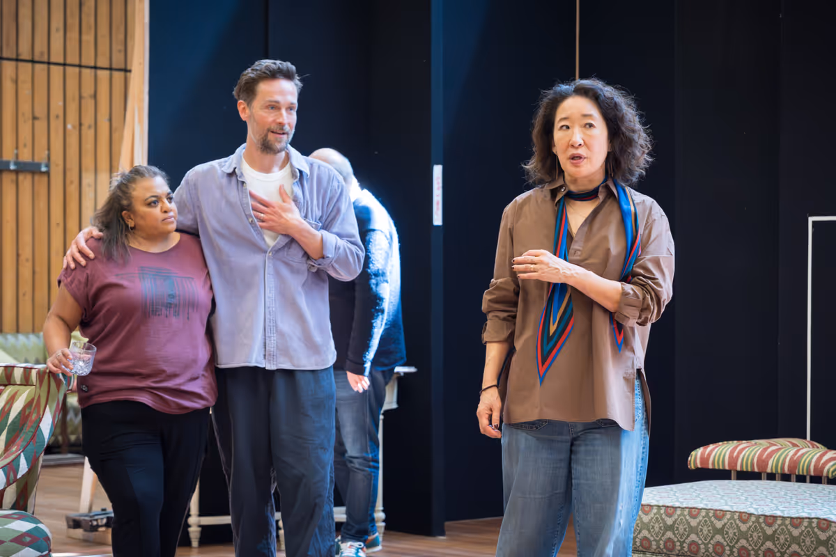 Rina Fatania, Tom Mison and Sandra Oh at Photos: Sandra Oh and More in Rehearsal For THE MISANTHROPE at the National Theatre