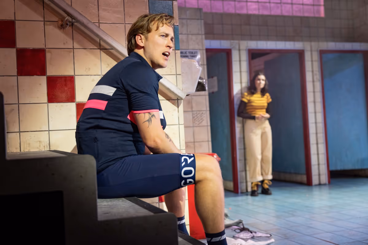 Matt Corner (Andrew) and Grace Towning (Zo) - Photography by Mark Senior at Photos: PUBLIC – THE MUSICAL at Curve Theatre