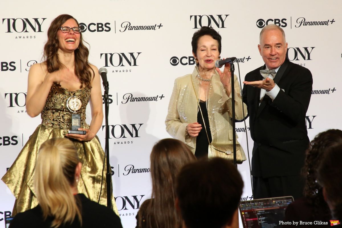 Lynn Ahrens, Stephen Flaherty, & Lear deBessonet at Photos: Backstage with the 2026 Tony Awards Winners