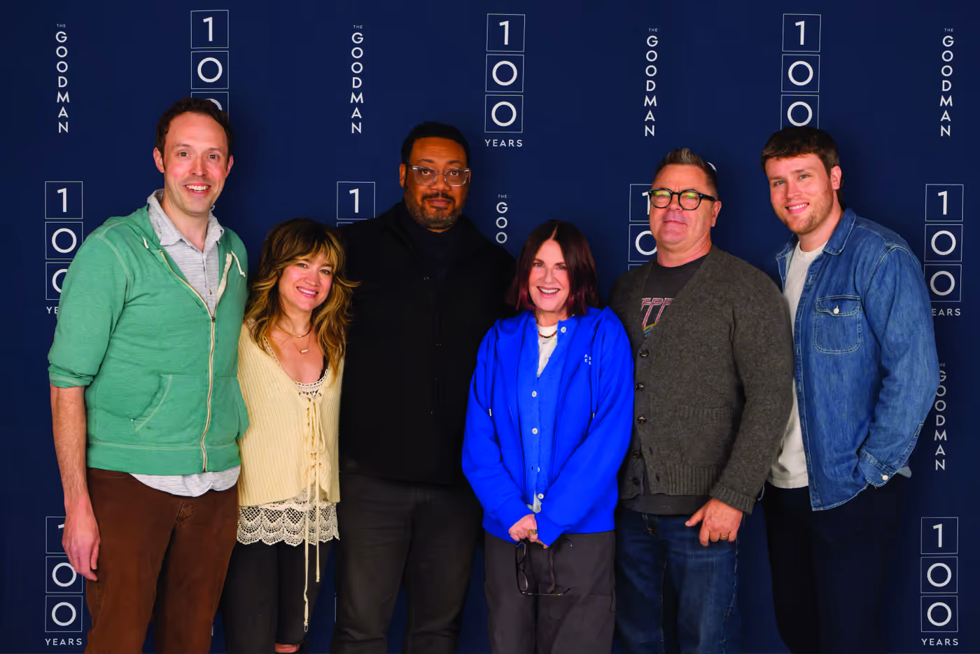 Rehearsal photo of Sarah Stiles with Iceboy! castmates Alex Goodrich, Cedric Yarbrough, Megan Mullally, Nick Offerman, Grey Henson