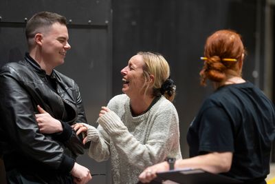 L-R Kieran Andrew (Spud), Rebecca McKinnis (Cathy Renton). (Credit Hugo Glendinning) Photo