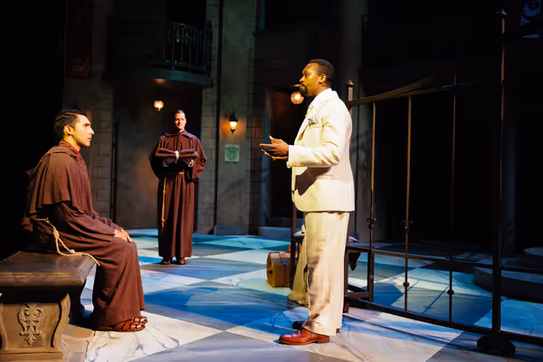 Charlie Alguera as Friar Thomas, Max Lorn-Krause as Friar Peter, and Ato… Photo