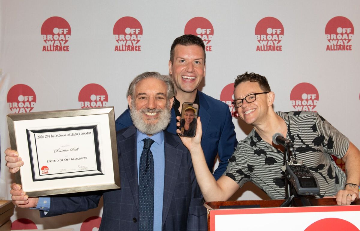 Peter Breger, Tom D'Angora, Michael D'Angora, and, remotely via FaceTime, Christine Pedi at Photos: Inside the Off Broadway Alliance Awards