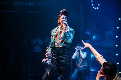 Divina De Campo at Curtain Call for gala night of RIDE THE CYCLONE, credit Charlie Fl Photo