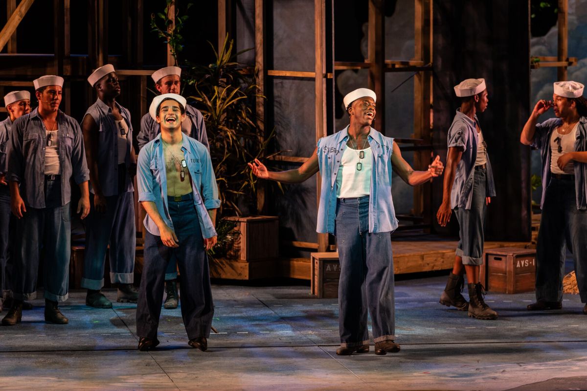 John El-Jor (left) and Robert Crenshaw with members of the company at Photos: Paulo Szot, Taylor Louderman and More in SOUTH PACIFIC at The Muny