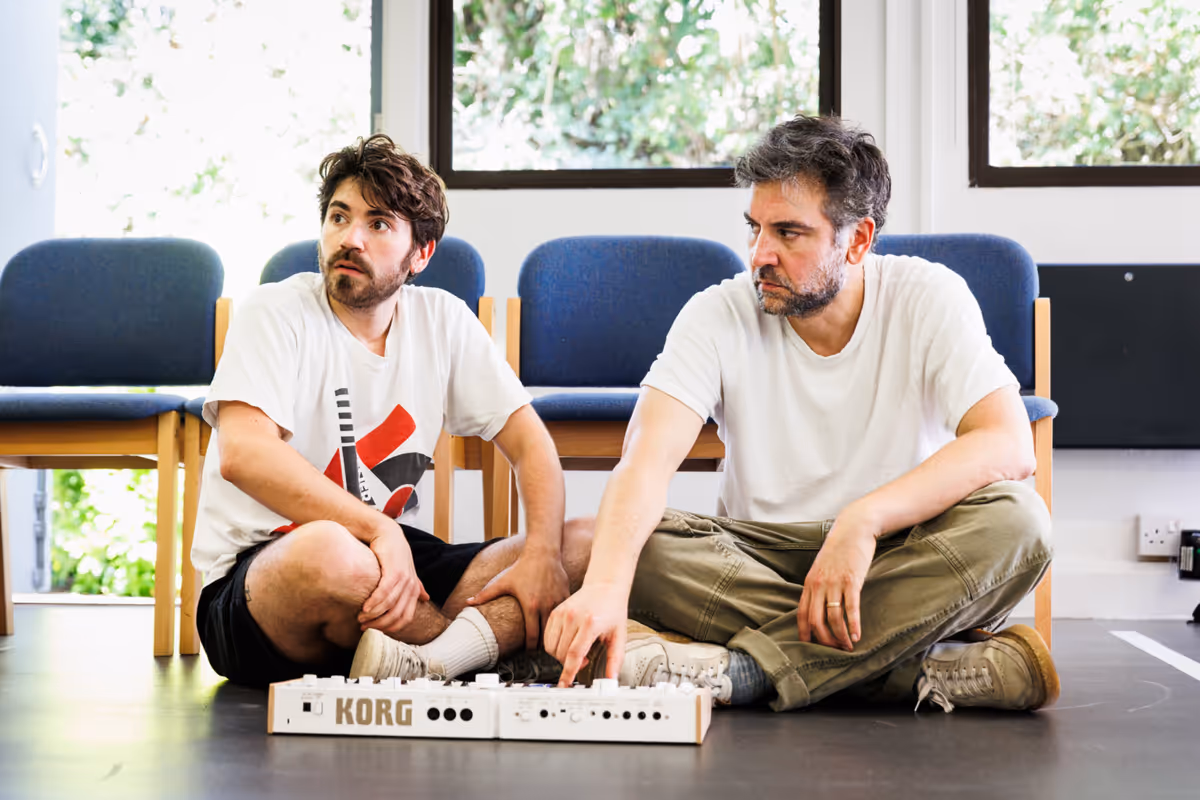 Noah Galvin and Josh Radnor at Photos: Josh Radnor. Noah Galvin and Khalil Madovi in HIT MACHINE Rehearsals