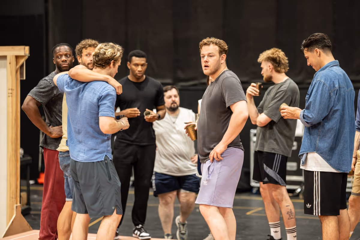 Simi Egbejumi-David, Shaun Yusuf McKee, Maxim Ays, Edem Ita Duke, Callum Woodhouse, Ronan Cullen, Tom Stacy at Photos: George R. R. Martin’s GAME OF THRONES: THE MAD KING in Rehearsal