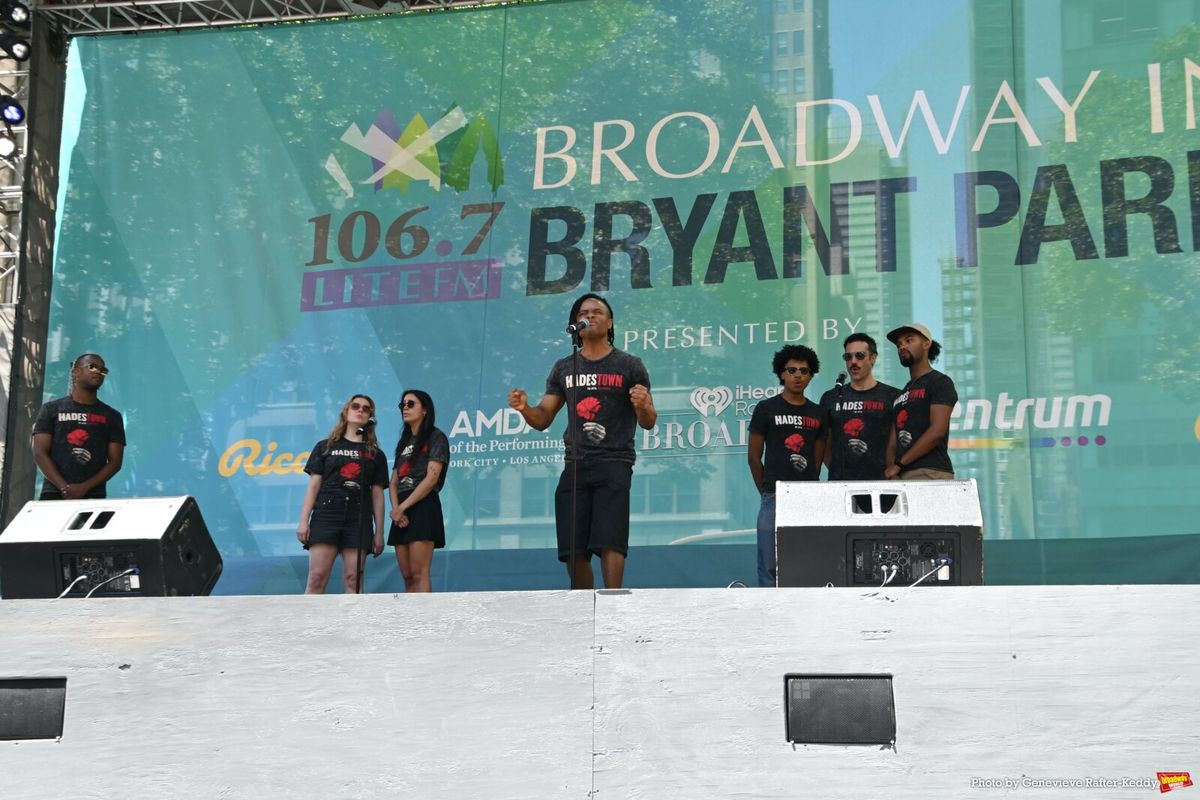 J, Harrison Ghee,  Emily Afton, Sydney Parra, John-Michael Lyles, Jeffrey Cornelius, Alex Puette and Brandon Cameron at Photos: THE LOST BOYS, HADESTOWN & More Take the Stage at BROADWAY IN BRYANT PARK Week 1