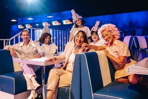 Ricky Wilson (Teen Angel), Ziki Buswell, Hannah Hague, Didi Conn (C), Lucy Penrose (Rizzo), and Jess Smith (Frenchy) - credit Danny Kaan (1) @ BroadwayWorld Ricky Wilson (Teen Angel), Ziki Buswell, Hannah Hague, Didi Conn (C), Lucy Penrose (R Photo