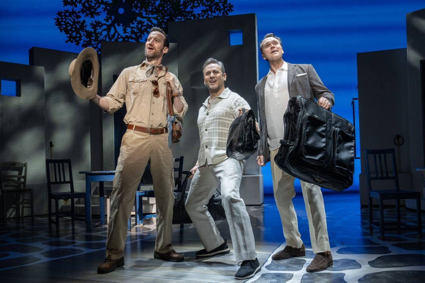 MAMMA MIA! 3 - 2026: (L to R) Leland Burnett (Bill Austin), Victor Wallace (Sam Carmichael), and Rob Marnell (Harry Bright) Photo by Joan Marcus 